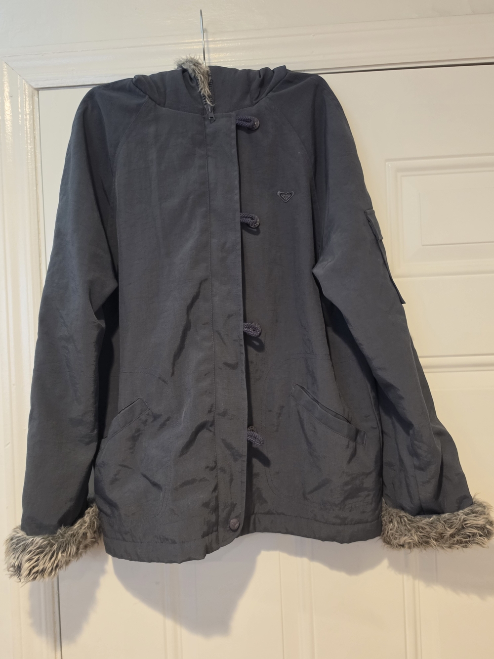 Roxy Quicksilver Hooded Trench Coat with Faux Fur Trim